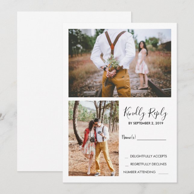 Modern rustic elegant photo wedding RSVP Invitation (Front/Back)