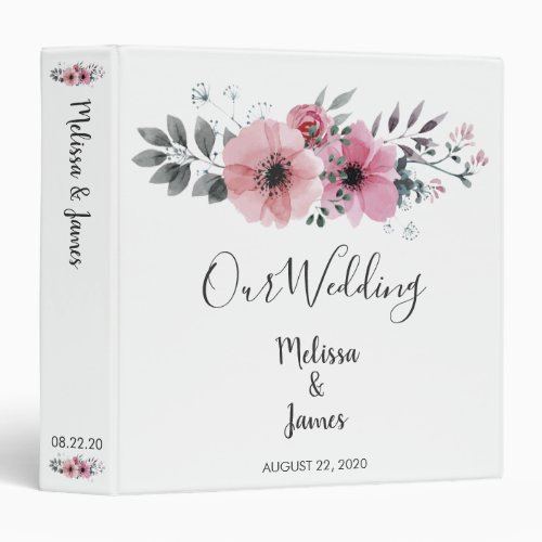 Modern rustic elegant watercolor flowers Wedding 3 Ring Binder