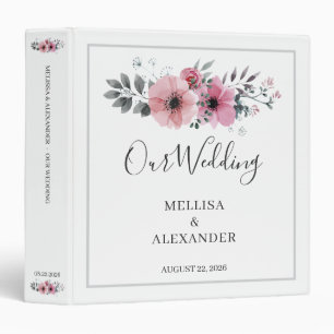 Modern rustic elegant watercolor flowers Wedding 3 Ring Binder