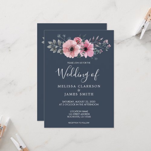 Modern rustic elegant watercolor flowers Wedding Invitation