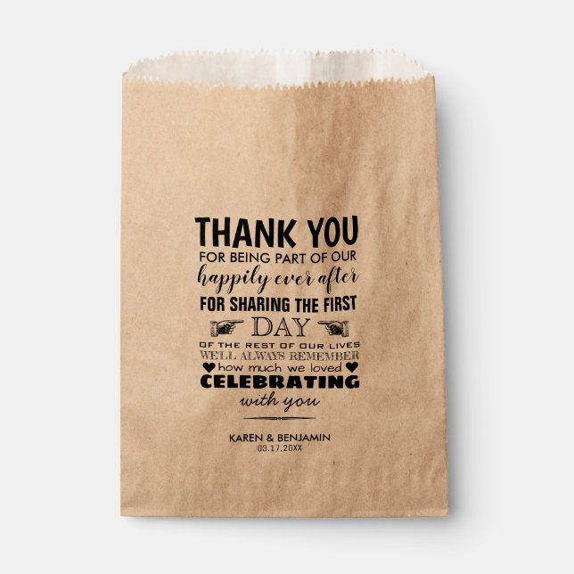 Modern Rustic Elegant Wedding Thank You Treat Favor Bag (Front)