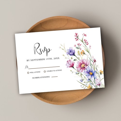 Modern Rustic Elegant Wildflower Floral Wedding RSVP Card