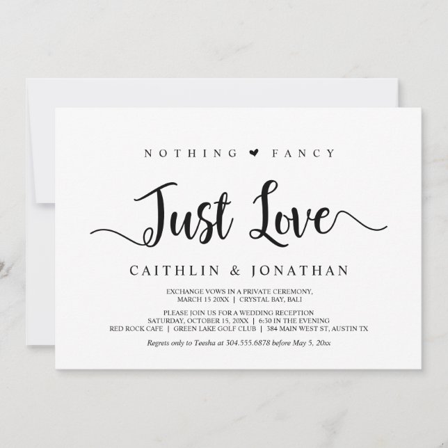 Modern Rustic Elopement, Nothing Fancy Just Love Invitation (Front)