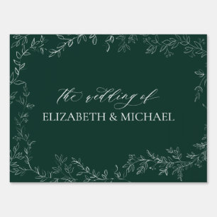 Modern Rustic Emerald Green Elegant Leaf Wedding Sign