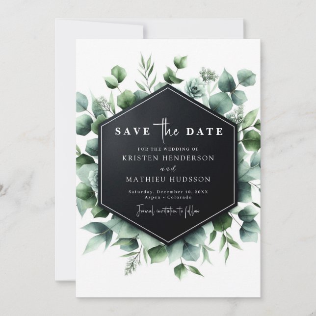 Modern Rustic Eucalyptus Digital Wedding Save The Date (Front)