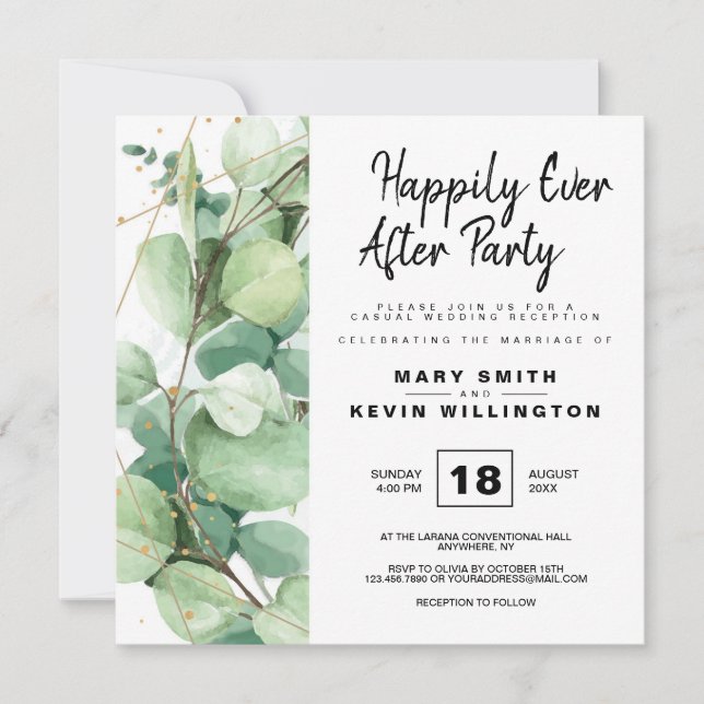 Modern Rustic Eucalyptus Happily Ever After Party Invitation (Front)