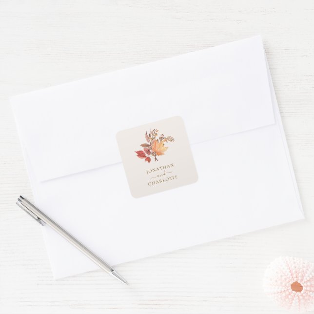Modern Rustic Fall Boho Flower Wedding Square Sticker (Envelope)