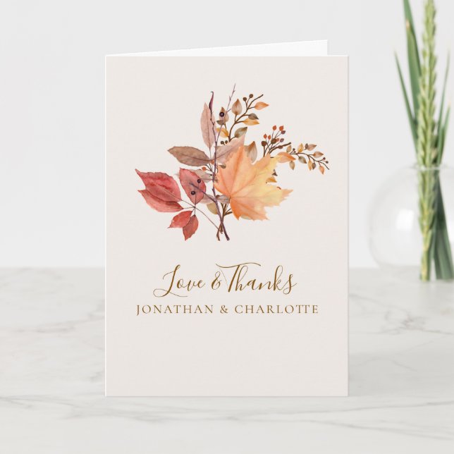 Modern Rustic Fall Boho Flower Wedding  Thank You Card (Front)