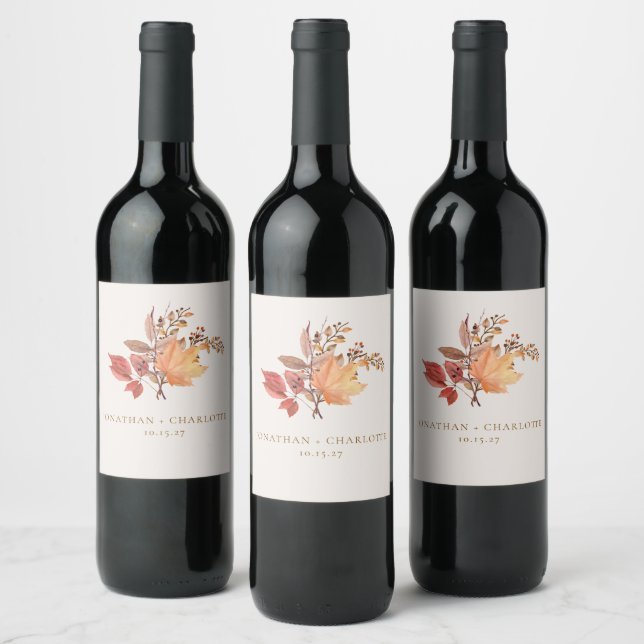 Modern Rustic Fall Boho Flower Wedding  Wine Label (Bottles)