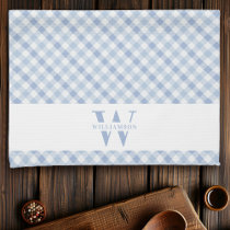 Modern Rustic Family Monogram Blue Gingham Plaid Kitchen Towel