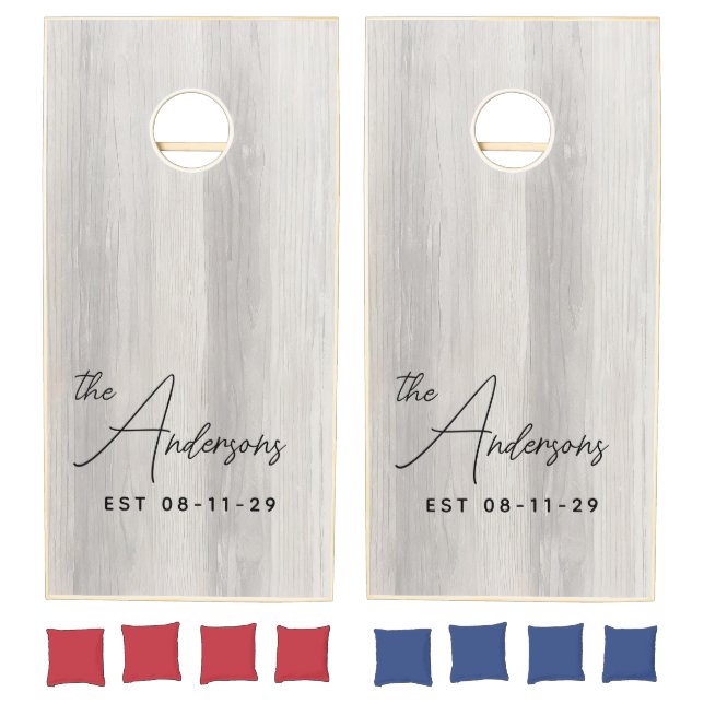 Modern Rustic Family Monogram Name Wood Cornhole Set (Set)