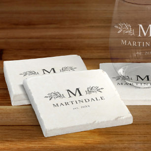 Modern Rustic Family Monogram Personalized Stone Coaster