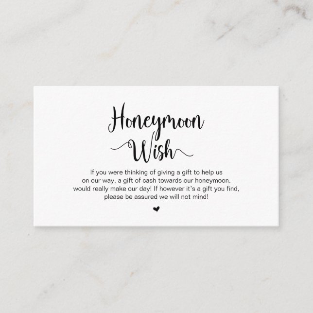 Modern Rustic Farm, Black Script, Honeymoon Wish Enclosure Card (Front)