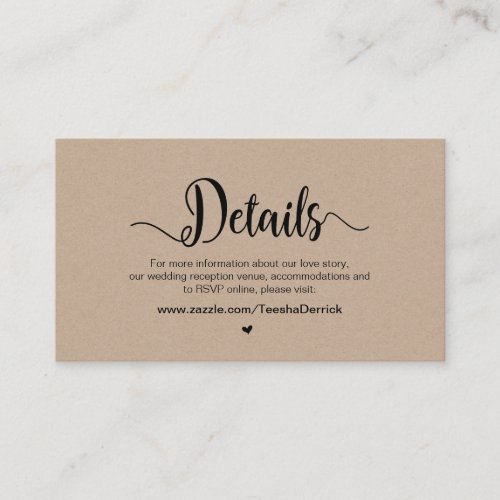 Modern Rustic Farm Kraft Wedding Details Enclosure Card