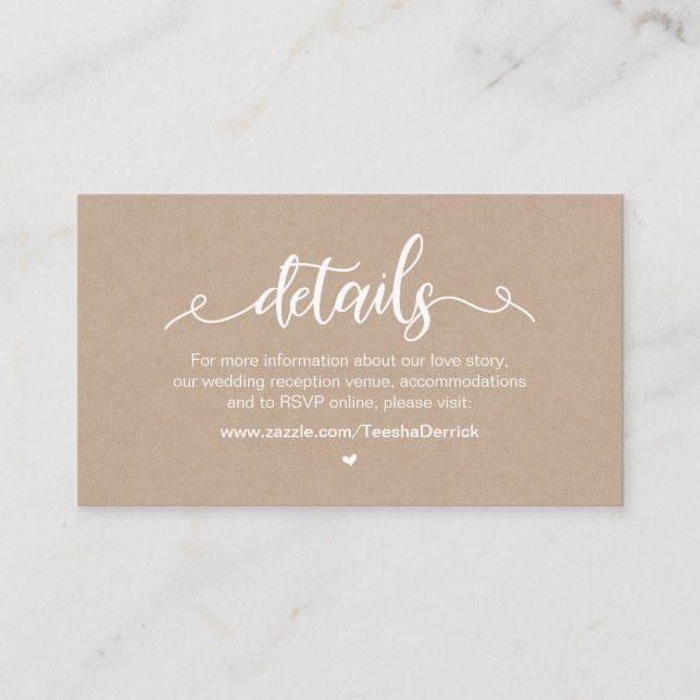 Modern Rustic Farm, White, Kraft,  Wedding Details Enclosure Card (Front)