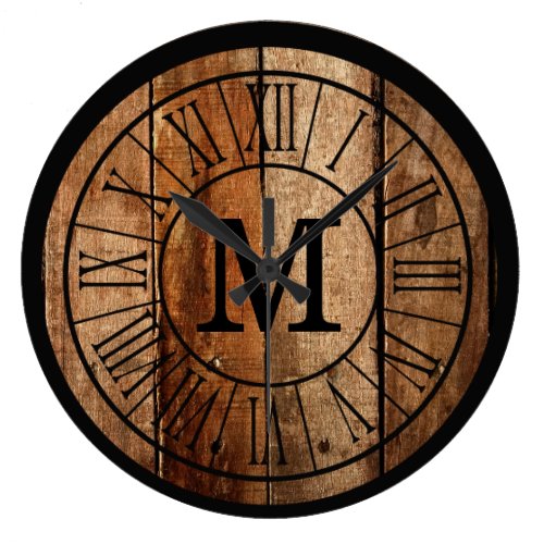 Modern Rustic Farmhouse Family Monogram Barnwood Large Clock