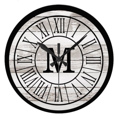 Modern Rustic Farmhouse Family Monogram Chippy Large Clock