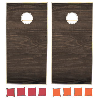 Modern Rustic Farmhouse Family Monogram Name Wood Cornhole Set