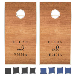 Modern Rustic Farmhouse Family Monogram Name Wood Cornhole Set