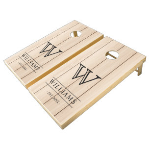 Modern Rustic Farmhouse Family Monogram Name Wood Cornhole Set