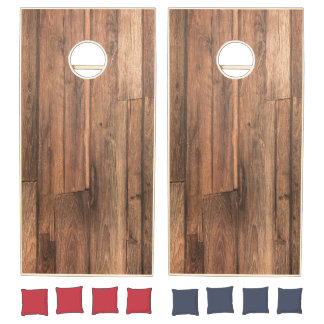 Modern Rustic Farmhouse Family Monogram Name Wood  Cornhole Set