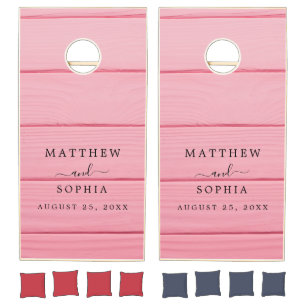 Modern Rustic Farmhouse Family Monogram Name Wood Cornhole Set