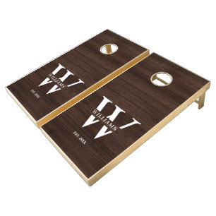 Modern Rustic Farmhouse Family Monogram Name Wood Cornhole Set
