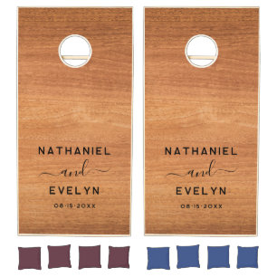 Modern Rustic Farmhouse Family Monogram Name Wood Cornhole Set