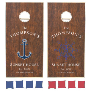Modern Rustic Farmhouse Family Monogram Name Wood Cornhole Set