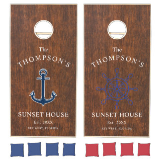 Modern Rustic Farmhouse Family Monogram Name Wood Cornhole Set