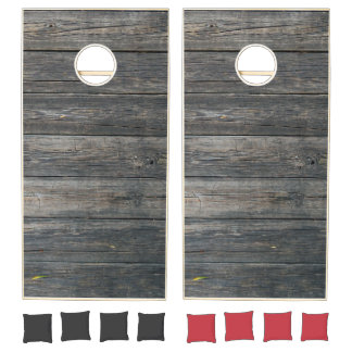 Modern Rustic Farmhouse Family Monogram Name Wood  Cornhole Set