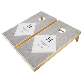 Modern Rustic Farmhouse Family Monogram Name Wood  Cornhole Set