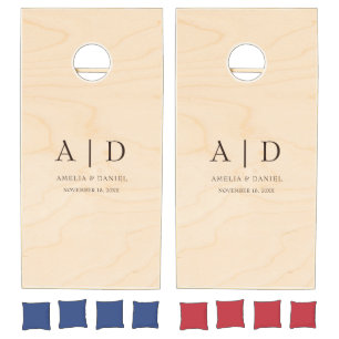 Modern Rustic Farmhouse Family Monogram Name Wood Cornhole Set
