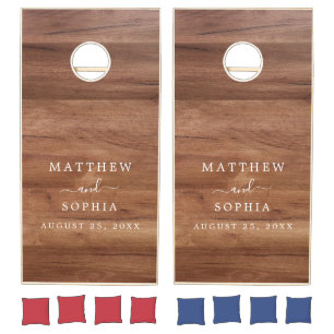 Modern Rustic Farmhouse Family Monogram Name Wood Cornhole Set