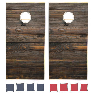 Modern Rustic Farmhouse Family Monogram Name Wood  Cornhole Set