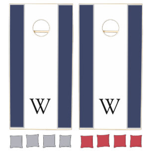 Modern Rustic Farmhouse Family Monogram Name Wood Cornhole Set