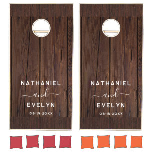 Modern Rustic Farmhouse Family Monogram Name Wood Cornhole Set