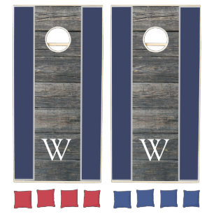 Modern Rustic Farmhouse Family Monogram Name Wood Cornhole Set