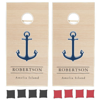 Modern Rustic Farmhouse Family Monogram Name Wood  Cornhole Set