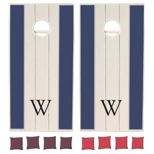 Modern Rustic Farmhouse Family Monogram Name Wood Cornhole Set