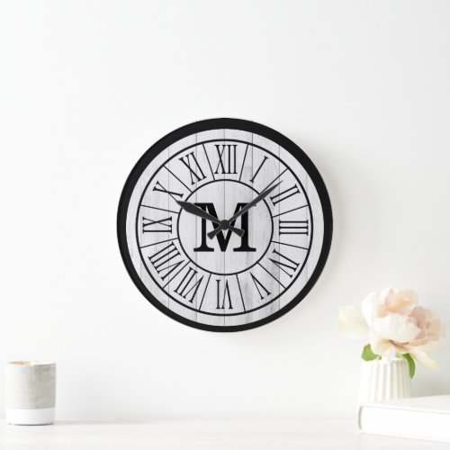 Modern Rustic Farmhouse Family Monogram Wood Large Clock