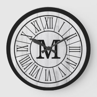 Modern Rustic Farmhouse Family Monogram Wood Large Clock