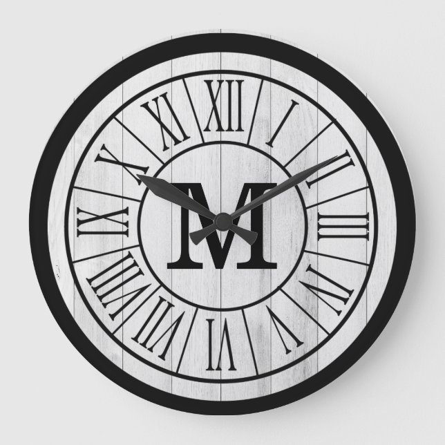 Modern Rustic Farmhouse Family Monogram Wood Large Clock (Front)