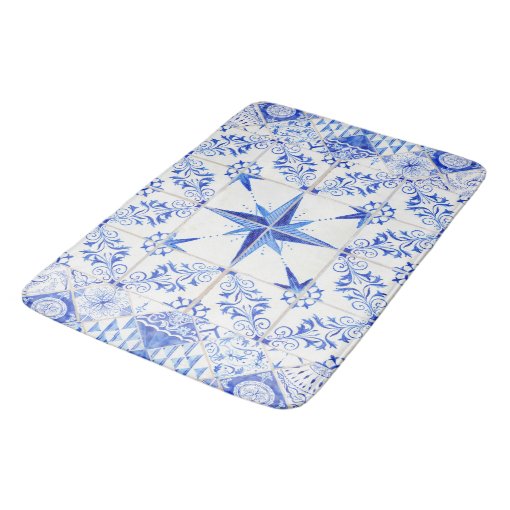 Modern Rustic Farmhouse Nautical Beach Blue White Bathroom Mat Zazzle