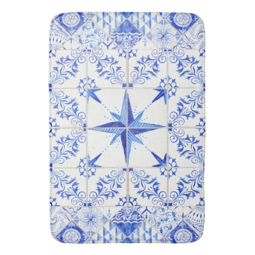 Modern Rustic Farmhouse Nautical Beach Blue White Bathroom Mat Zazzle