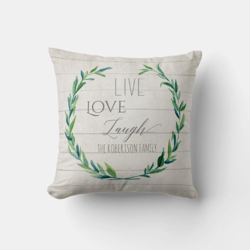 Modern Rustic Farmhouse Watercolor Wreath Family Throw Pillow