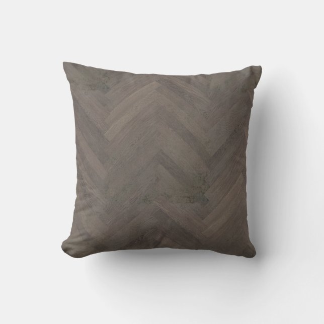 Modern Rustic Farmhouse Worn Herringbone Wood Throw Pillow (Front)