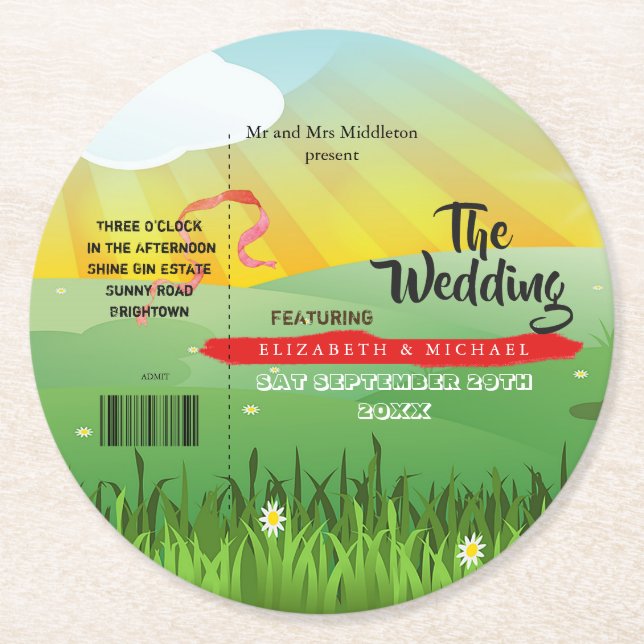 Modern Rustic Festival  Wedfest Wedding  Round Paper Coaster (Front)