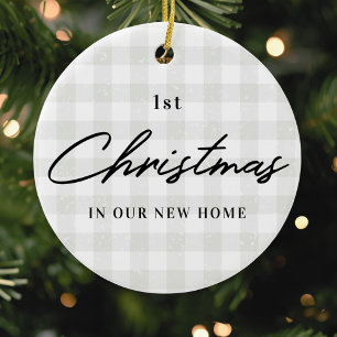 Modern Rustic First Christmas in New Home Photo Ceramic Ornament
