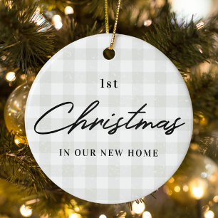 Modern Rustic First Christmas in New Home Photo Ceramic Ornament